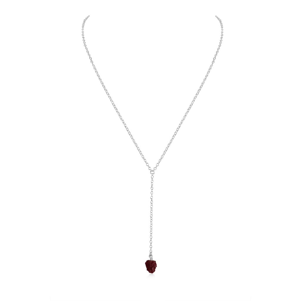 Raw Garnet Crystal Lariat Necklace - Raw Garnet Crystal Lariat Necklace - Sterling Silver - Luna Tide Handmade Crystal Jewellery