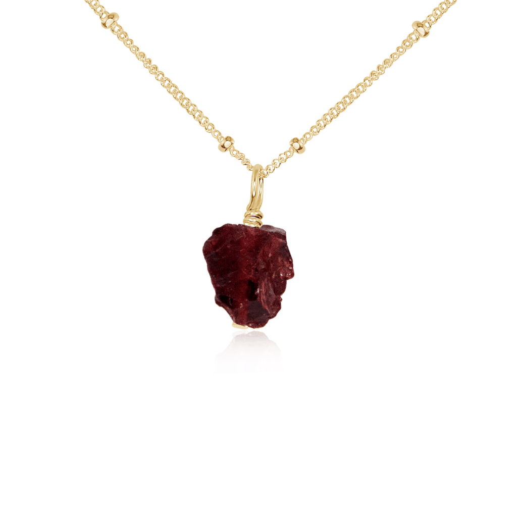 Raw Garnet Natural Crystal Pendant Necklace - Raw Garnet Natural Crystal Pendant Necklace - 14k Gold Fill / Satellite - Luna Tide Handmade Crystal Jewellery
