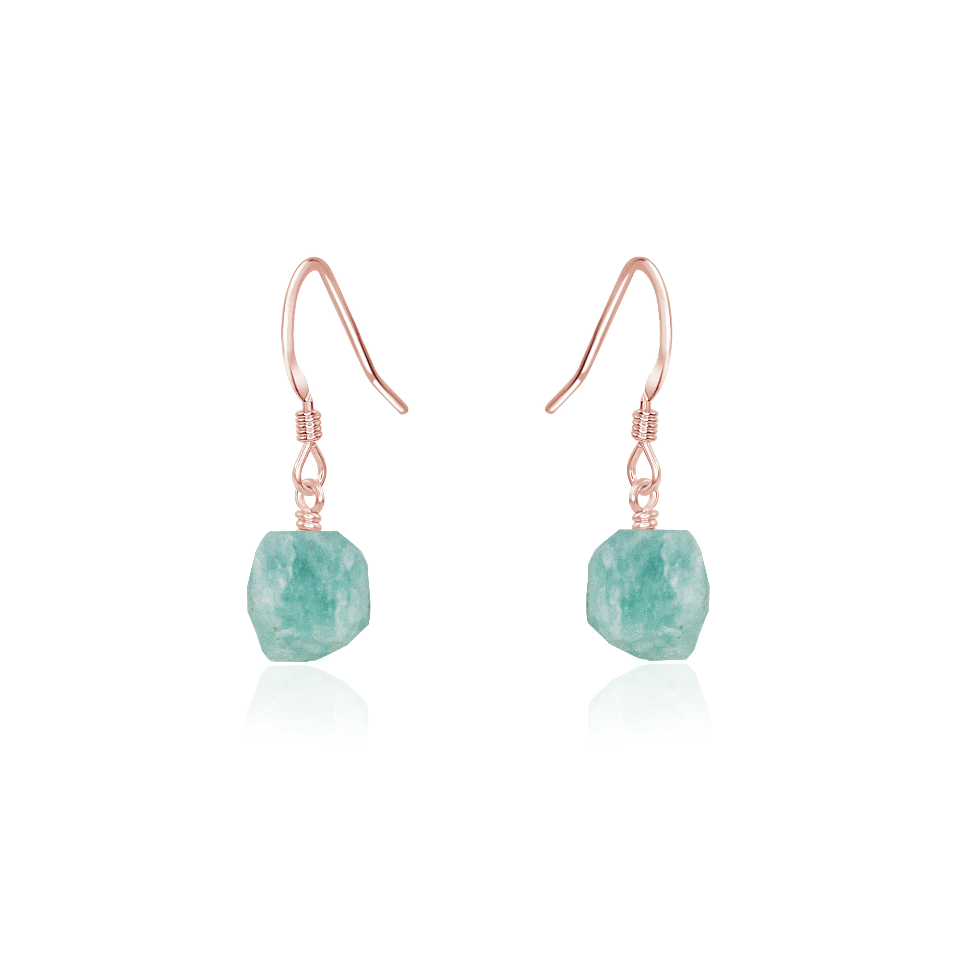 Raw Green Amazonite Crystal Dangle Drop Earrings - Raw Green Amazonite Crystal Dangle Drop Earrings - 14k Rose Gold Fill - Luna Tide Handmade Crystal Jewellery