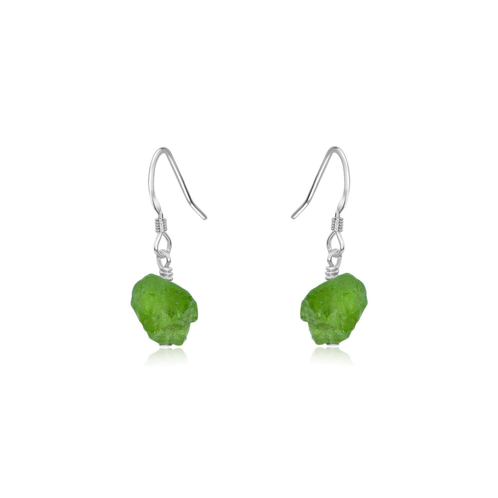 Raw Green Peridot Crystal Dangle Drop Earrings - Raw Green Peridot Crystal Dangle Drop Earrings - Sterling Silver - Luna Tide Handmade Crystal Jewellery