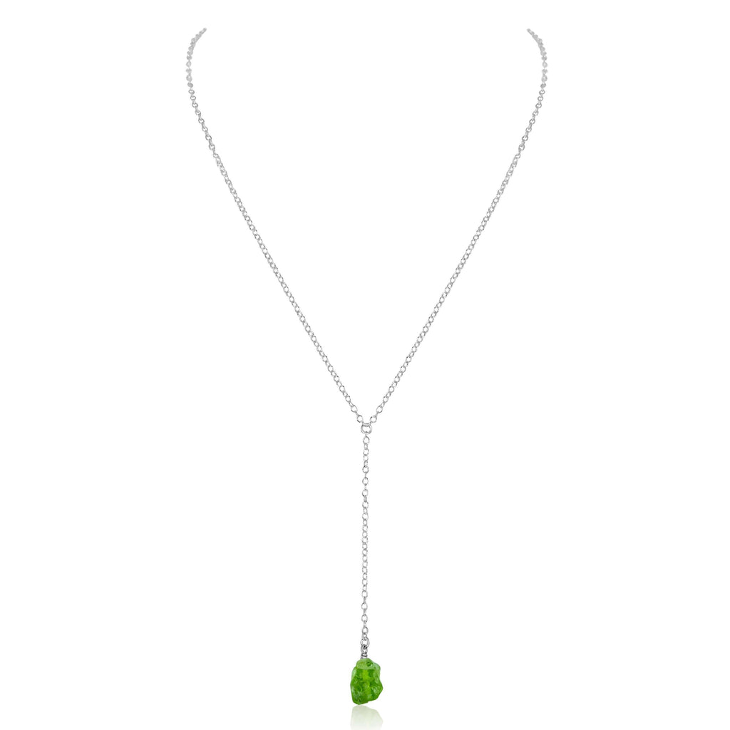 Raw Green Peridot Crystal Lariat Necklace - Raw Green Peridot Crystal Lariat Necklace - Sterling Silver - Luna Tide Handmade Crystal Jewellery