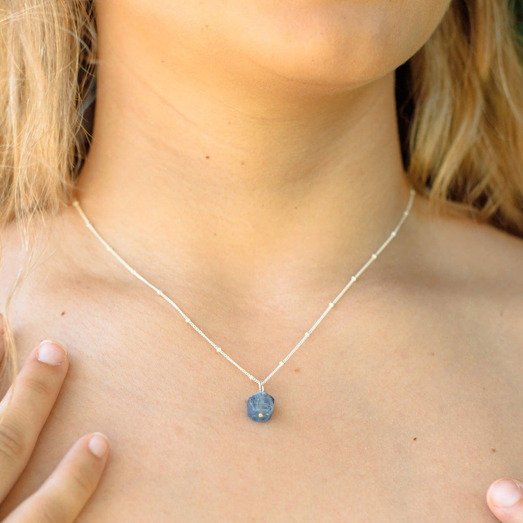 Raw Kyanite Natural Crystal Pendant Necklace - Raw Kyanite Natural Crystal Pendant Necklace - Sterling Silver / Satellite - Luna Tide Handmade Crystal Jewellery