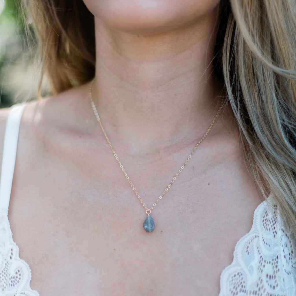 Raw Labradorite Natural Crystal Pendant Necklace - Raw Labradorite Natural Crystal Pendant Necklace - 14k Gold Fill / Satellite - Luna Tide Handmade Crystal Jewellery
