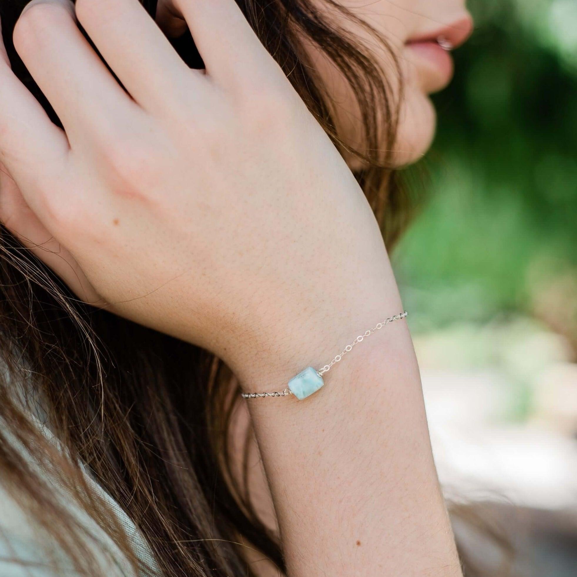 Raw Larimar Crystal Nugget Bracelet - Raw Larimar Crystal Nugget Bracelet - Sterling Silver - Luna Tide Handmade Crystal Jewellery