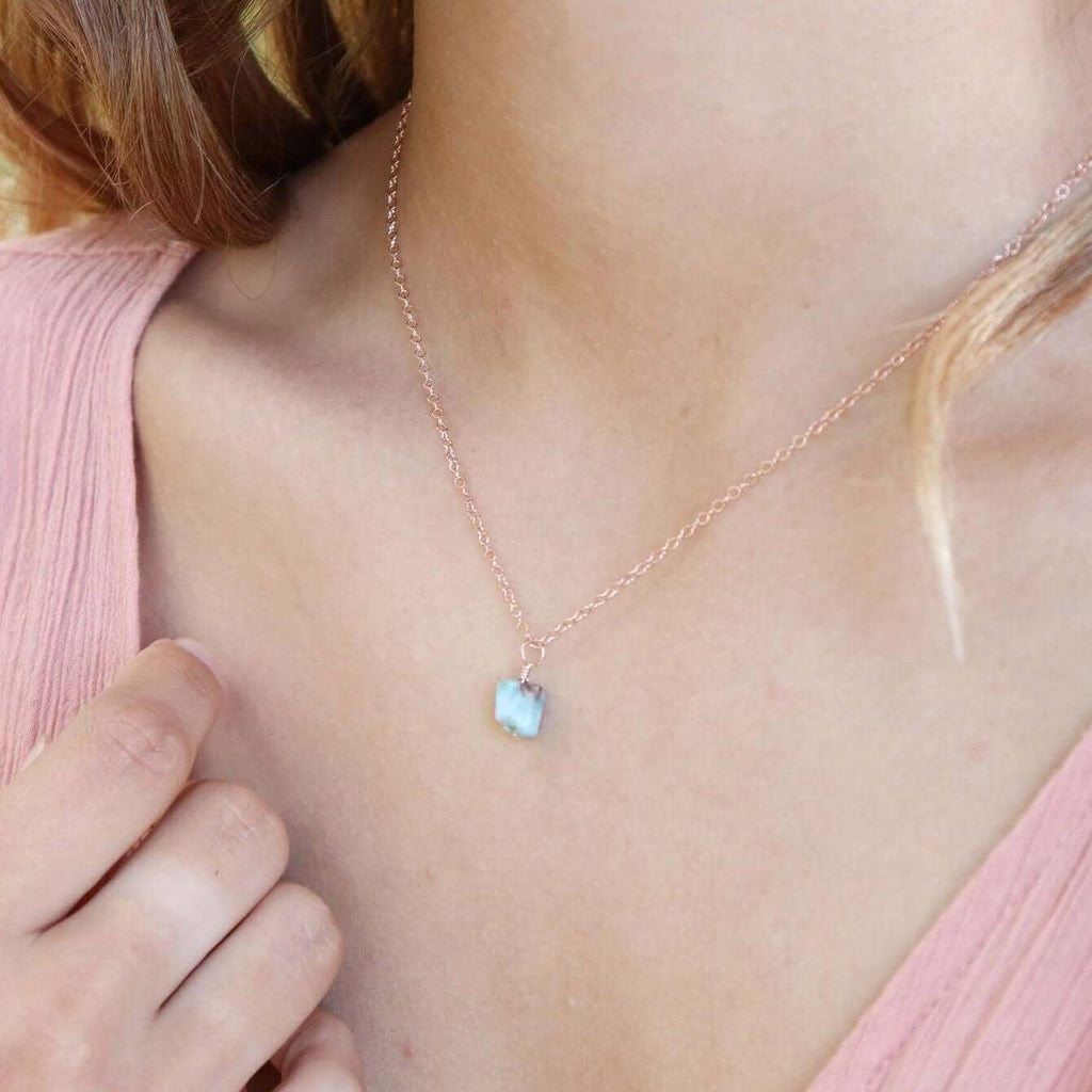 Raw Larimar Natural Crystal Pendant Necklace - Raw Larimar Natural Crystal Pendant Necklace - Sterling Silver / Satellite - Luna Tide Handmade Crystal Jewellery