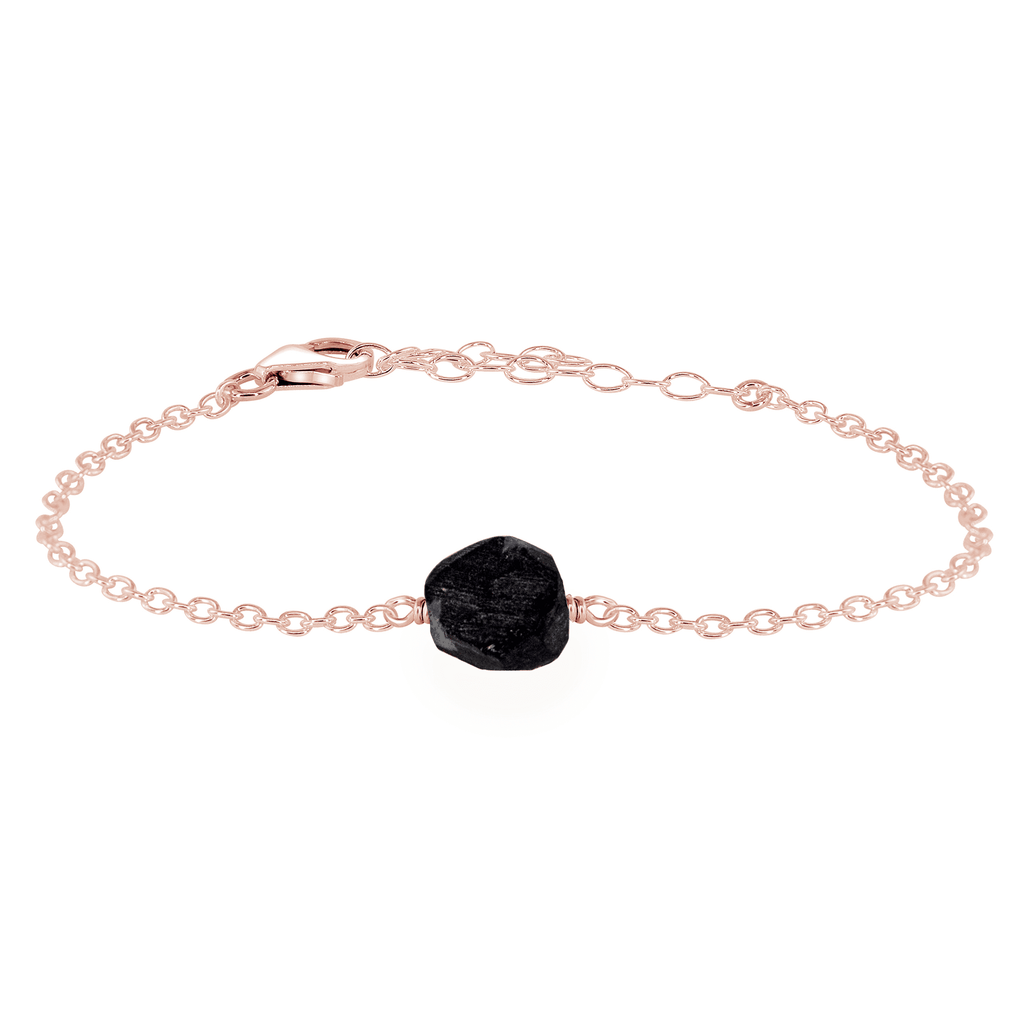 Raw Obsidian Crystal Nugget Bracelet - Raw Obsidian Crystal Nugget Bracelet - 14k Rose Gold Fill - Luna Tide Handmade Crystal Jewellery