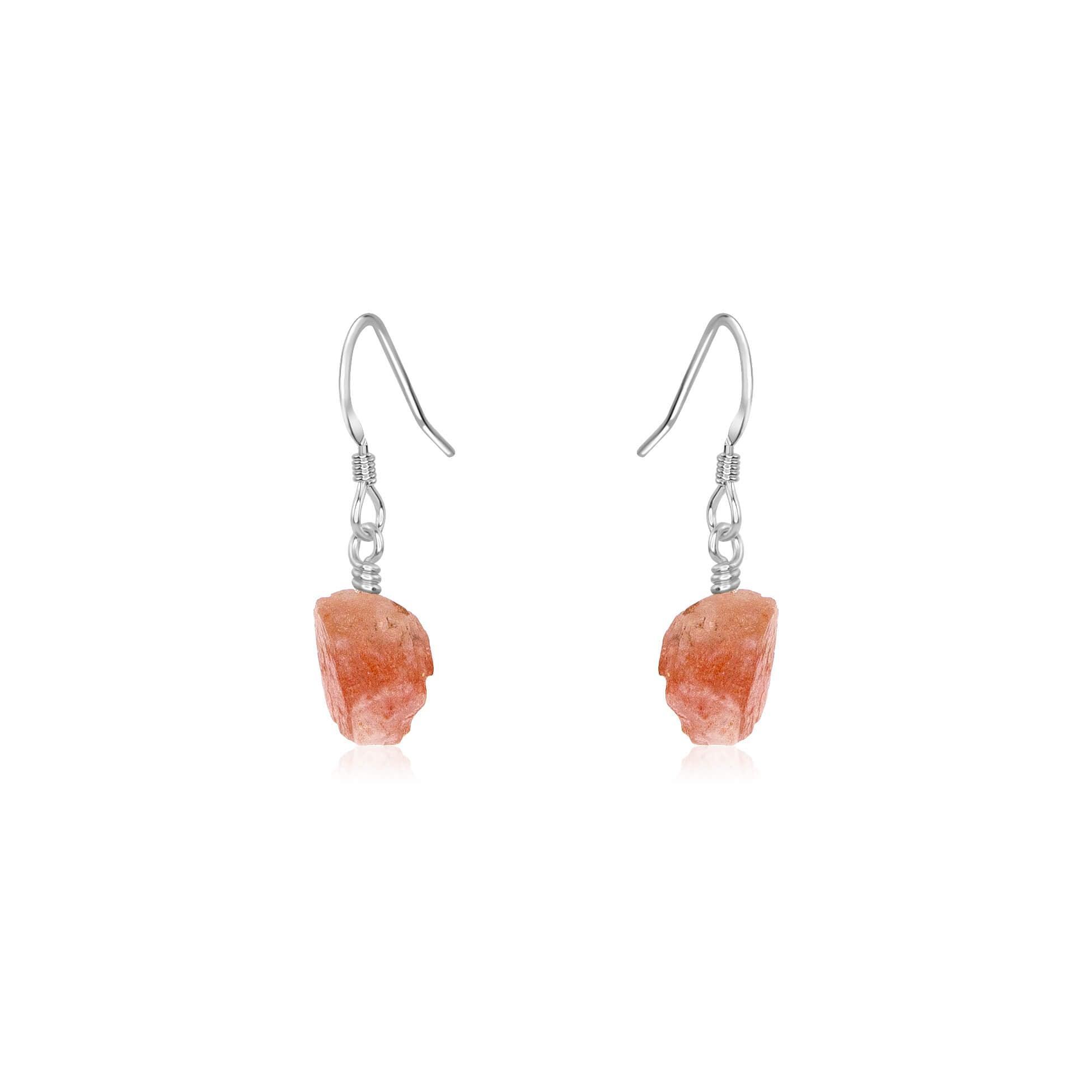 Raw Orange Sunstone Crystal Dangle Drop Earrings - Raw Orange Sunstone Crystal Dangle Drop Earrings - Sterling Silver - Luna Tide Handmade Crystal Jewellery