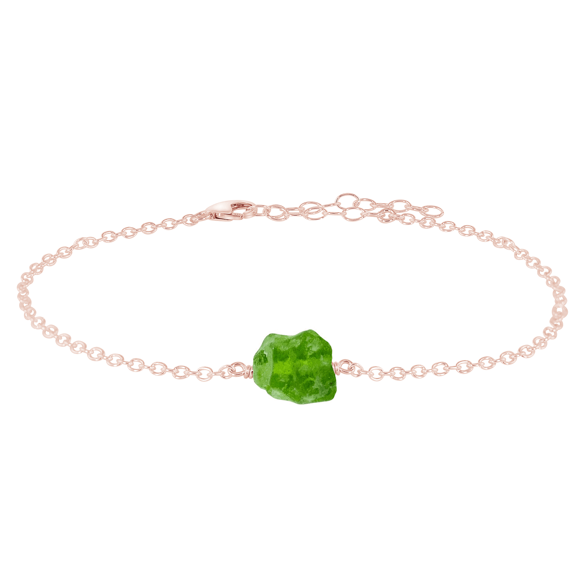 Raw Peridot Crystal Nugget Anklet - Raw Peridot Crystal Nugget Anklet - 14k Rose Gold Fill - Luna Tide Handmade Crystal Jewellery