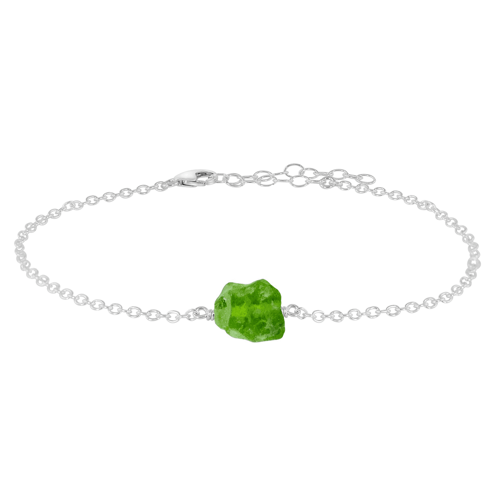 Raw Peridot Crystal Nugget Anklet - Raw Peridot Crystal Nugget Anklet - Sterling Silver - Luna Tide Handmade Crystal Jewellery