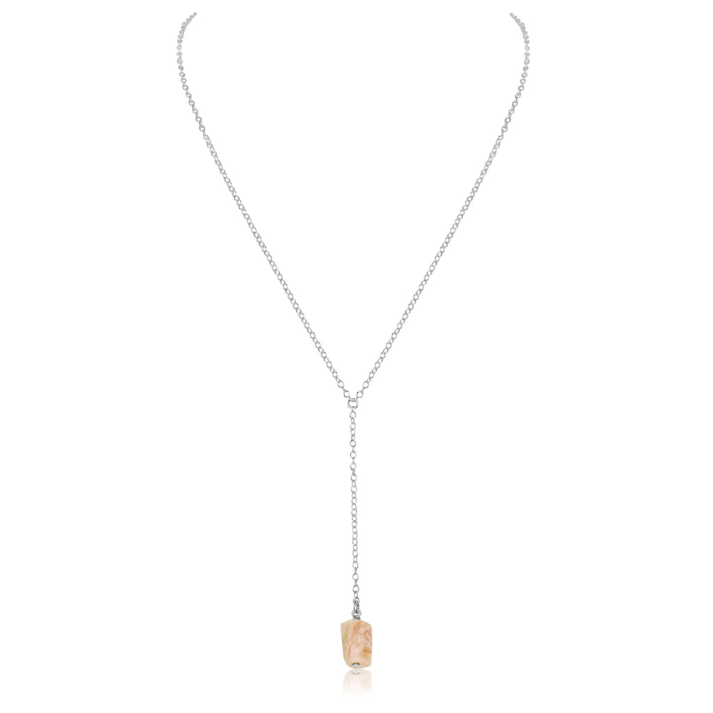 Raw Pink Peruvian Opal Crystal Lariat Necklace - Raw Pink Peruvian Opal Crystal Lariat Necklace - Sterling Silver - Luna Tide Handmade Crystal Jewellery
