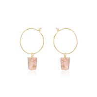 Raw Nugget Hoop Earrings - Pink Peruvian Opal - 14K Gold Fill - Luna Tide Handmade Jewellery