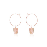 Raw Nugget Hoop Earrings - Pink Peruvian Opal - 14K Rose Gold Fill - Luna Tide Handmade Jewellery