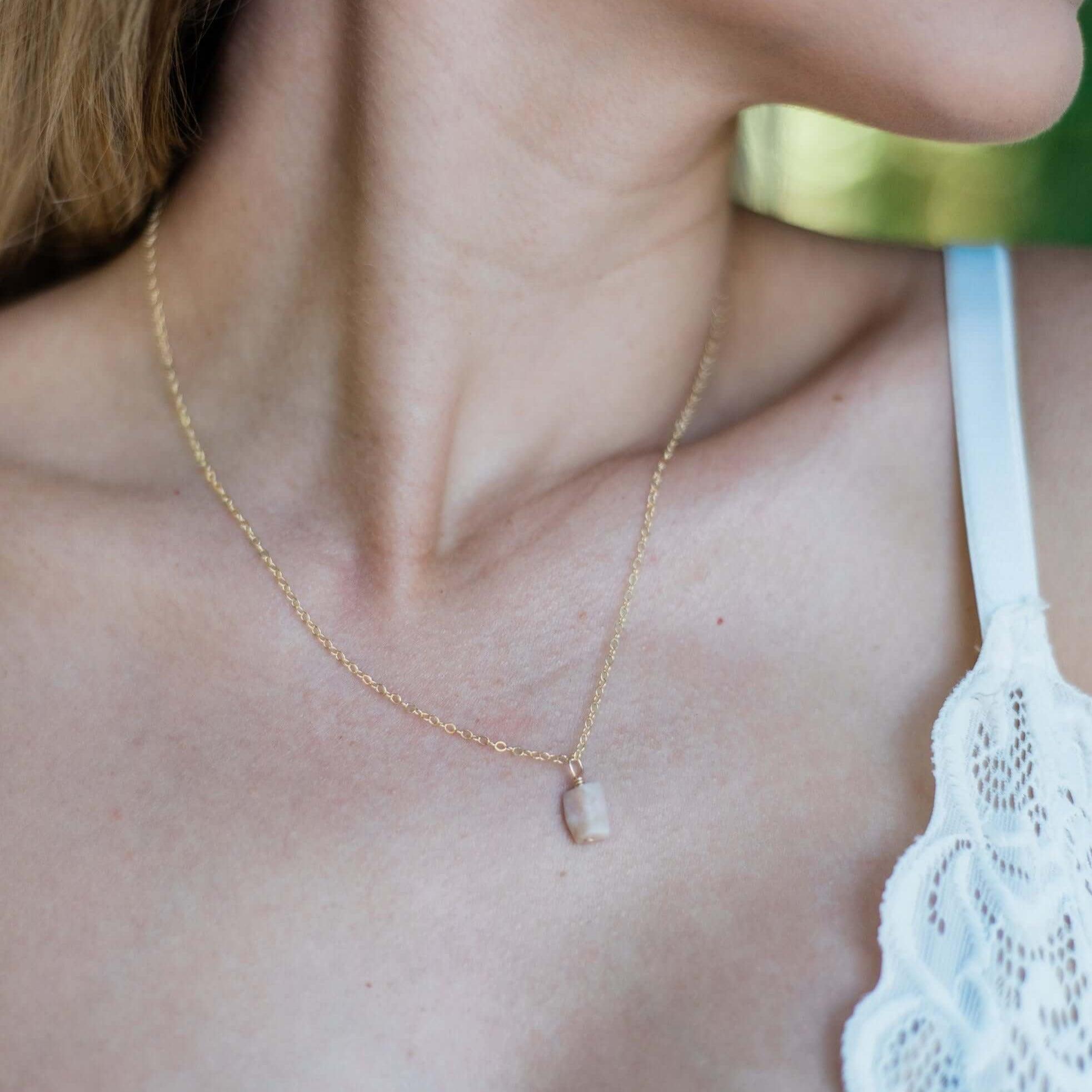 Raw Pink Peruvian Opal Natural Crystal Pendant Necklace - Raw Pink Peruvian Opal Natural Crystal Pendant Necklace - 14k Gold Fill / Satellite - Luna Tide Handmade Crystal Jewellery