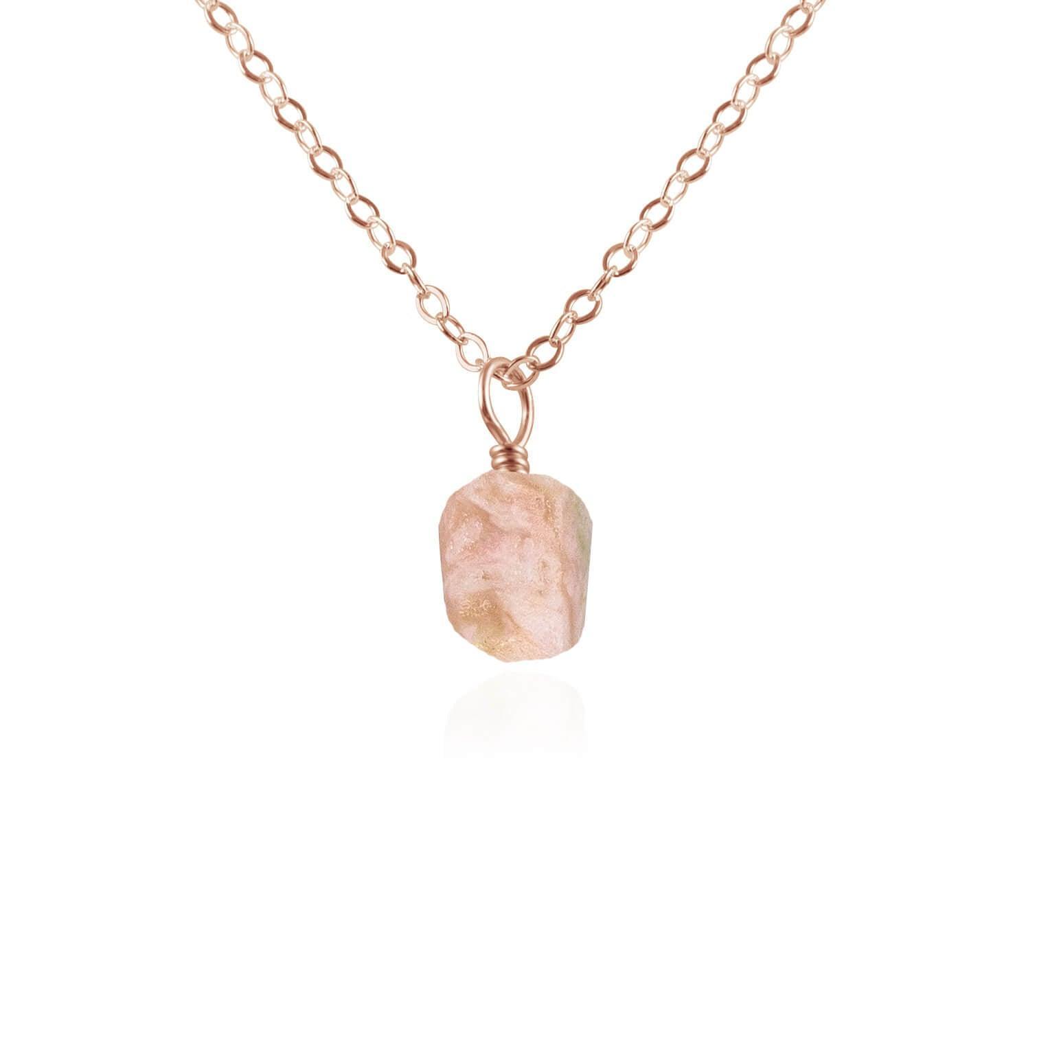 Raw Pink Peruvian Opal Natural Crystal Pendant Necklace - Raw Pink Peruvian Opal Natural Crystal Pendant Necklace - 14k Rose Gold Fill / Cable - Luna Tide Handmade Crystal Jewellery