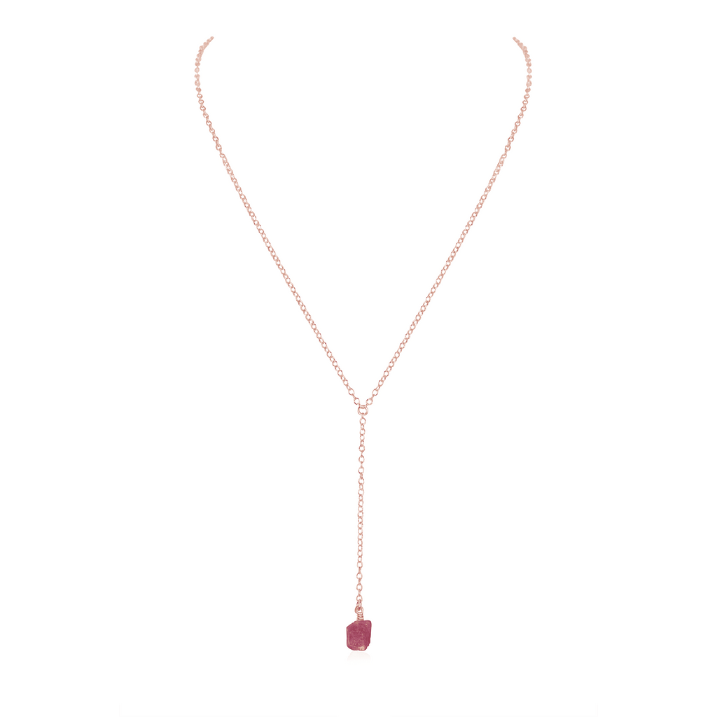 Raw Pink Tourmaline Crystal Lariat Necklace - Raw Pink Tourmaline Crystal Lariat Necklace - 14k Rose Gold Fill - Luna Tide Handmade Crystal Jewellery
