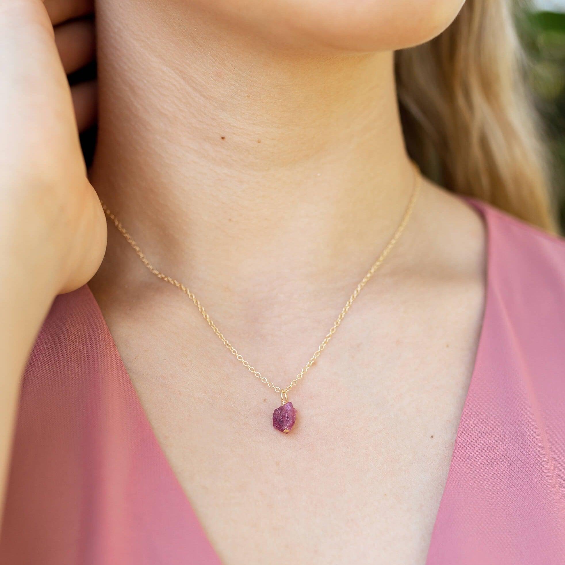 Raw Pink Tourmaline Natural Crystal Pendant Necklace - Raw Pink Tourmaline Natural Crystal Pendant Necklace - 14k Gold Fill / Satellite - Luna Tide Handmade Crystal Jewellery