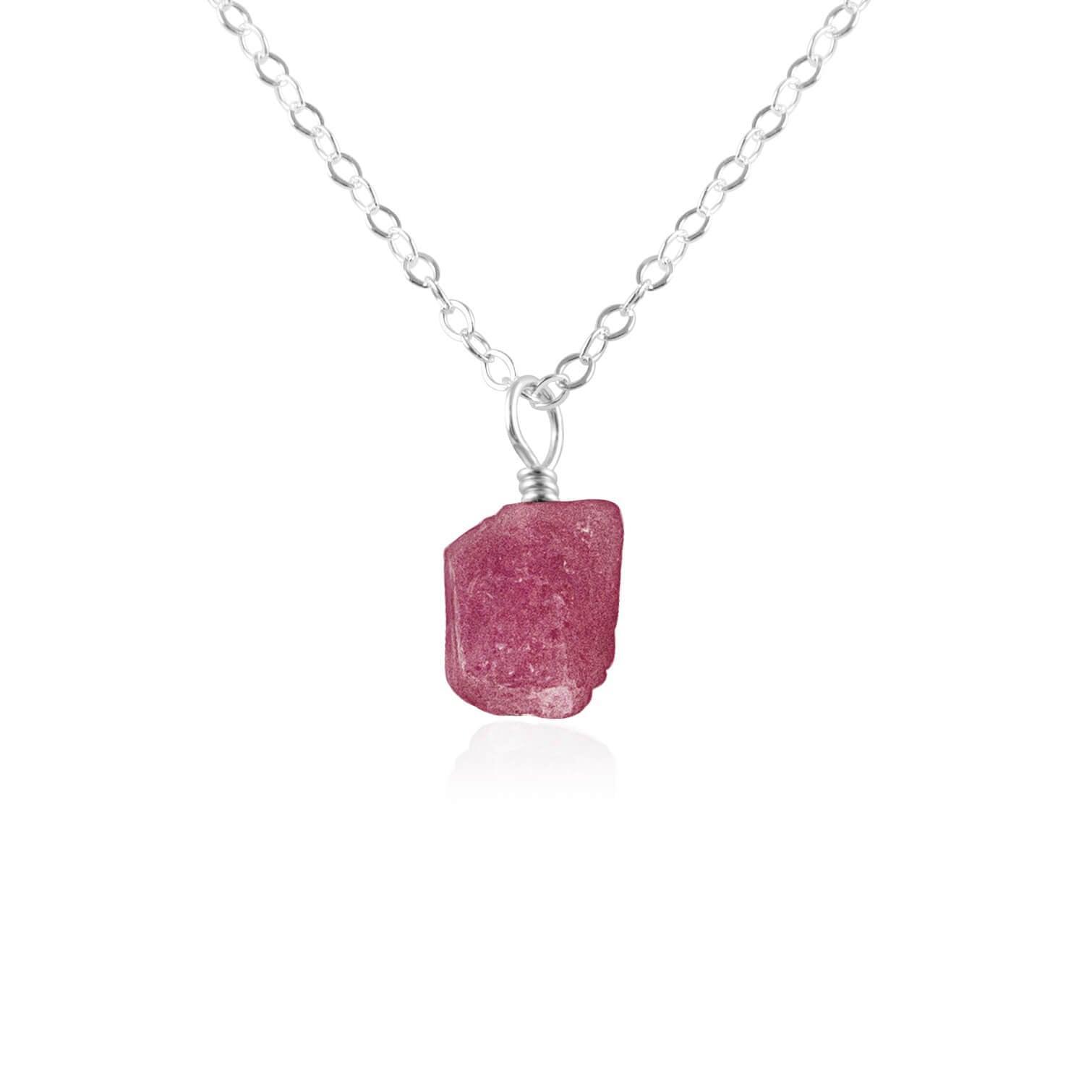 Raw Pink Tourmaline Natural Crystal Pendant Necklace - Raw Pink Tourmaline Natural Crystal Pendant Necklace - Sterling Silver / Cable - Luna Tide Handmade Crystal Jewellery