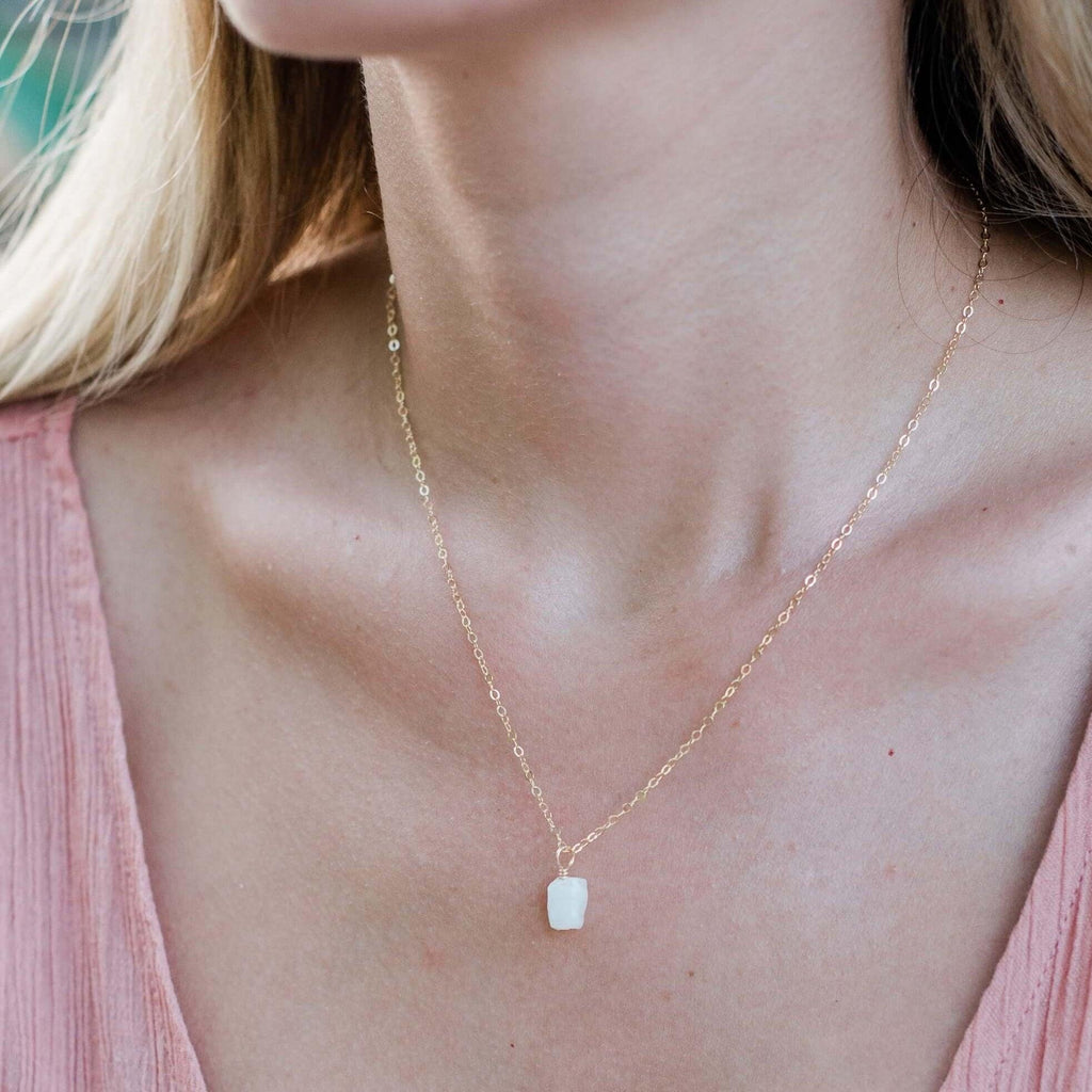 Raw Rainbow Moonstone Natural Crystal Pendant Necklace - Raw Rainbow Moonstone Natural Crystal Pendant Necklace - 14k Gold Fill / Satellite - Luna Tide Handmade Crystal Jewellery