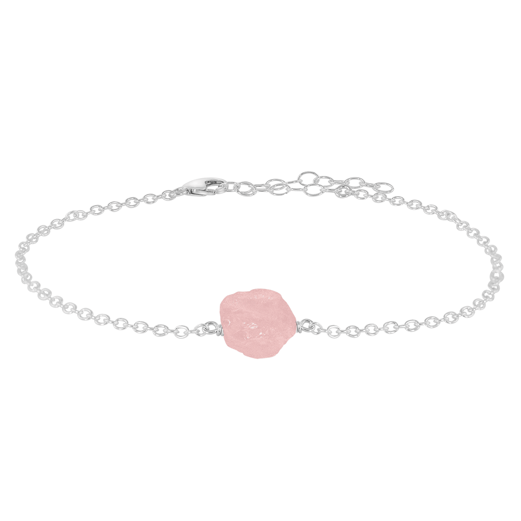 Raw Rose Quartz Crystal Nugget Anklet - Raw Rose Quartz Crystal Nugget Anklet - Sterling Silver - Luna Tide Handmade Crystal Jewellery