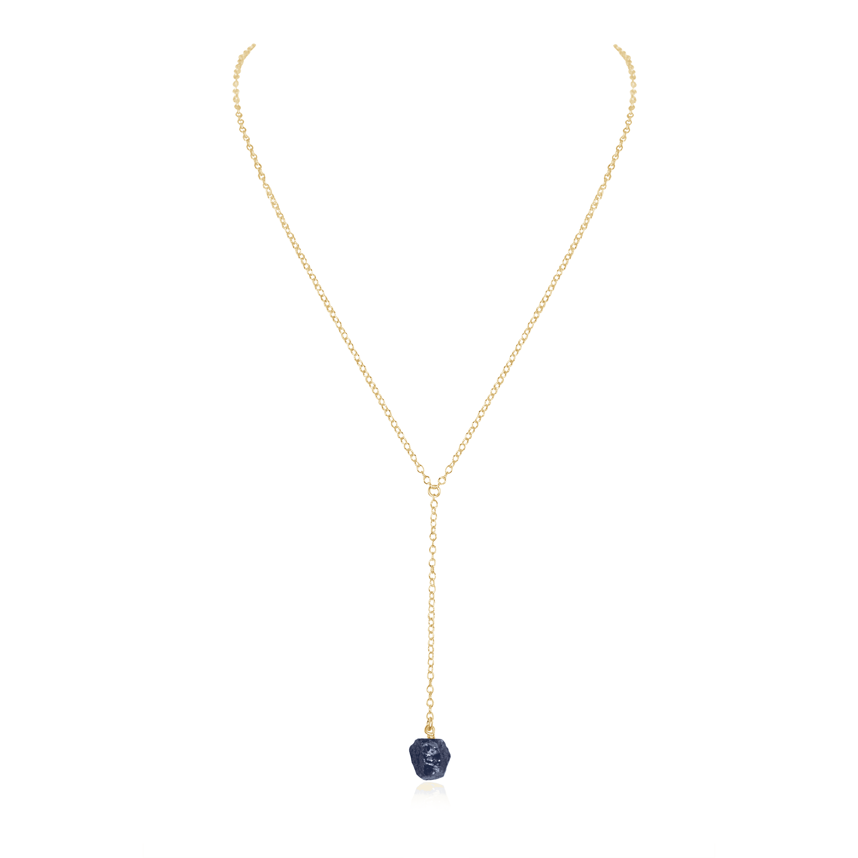 Raw Sapphire Crystal Lariat Necklace - Raw Sapphire Crystal Lariat Necklace - 14k Gold Fill - Luna Tide Handmade Crystal Jewellery