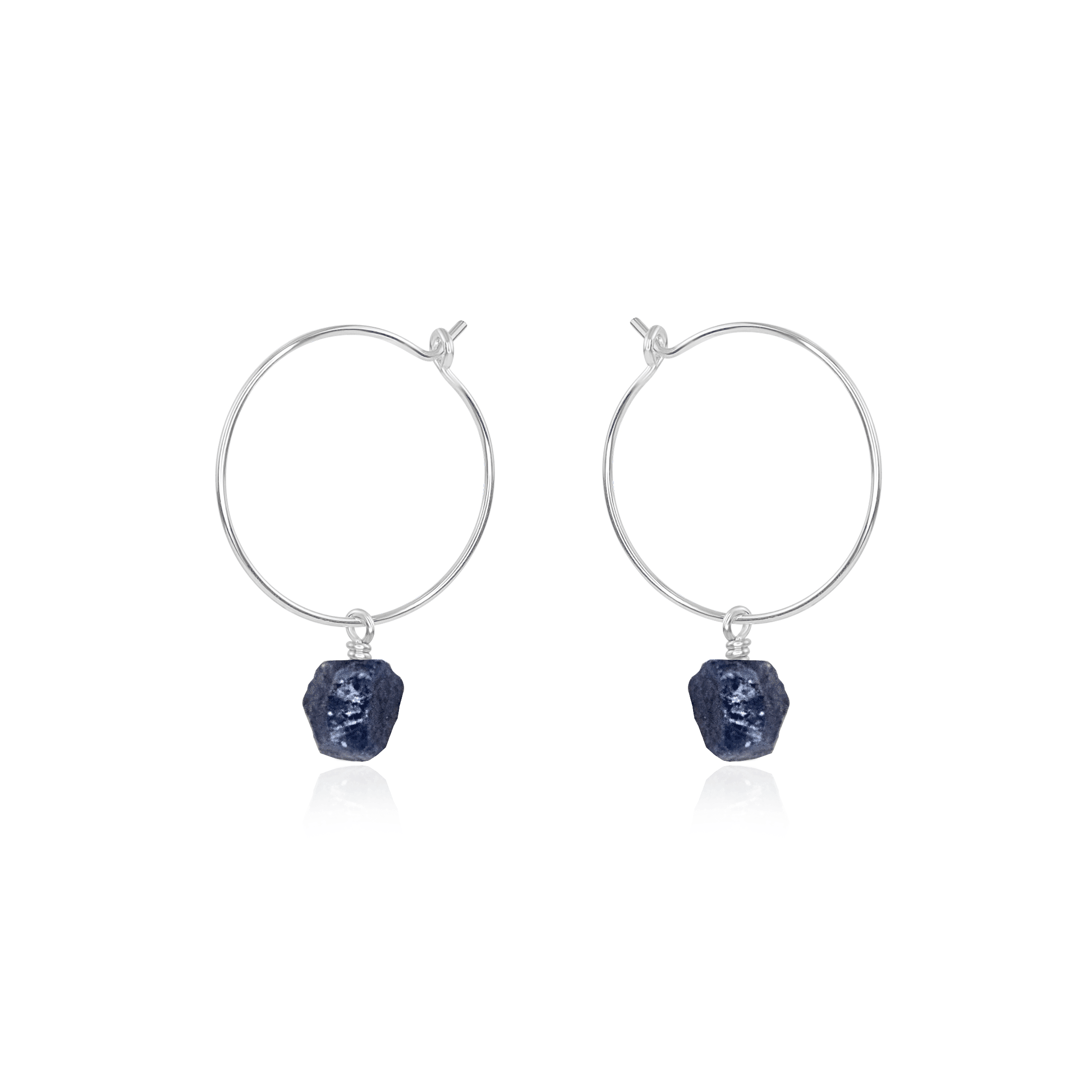 Raw Sapphire Gemstone Dangle Hoop Earrings - Raw Sapphire Gemstone Dangle Hoop Earrings - Sterling Silver - Luna Tide Handmade Crystal Jewellery