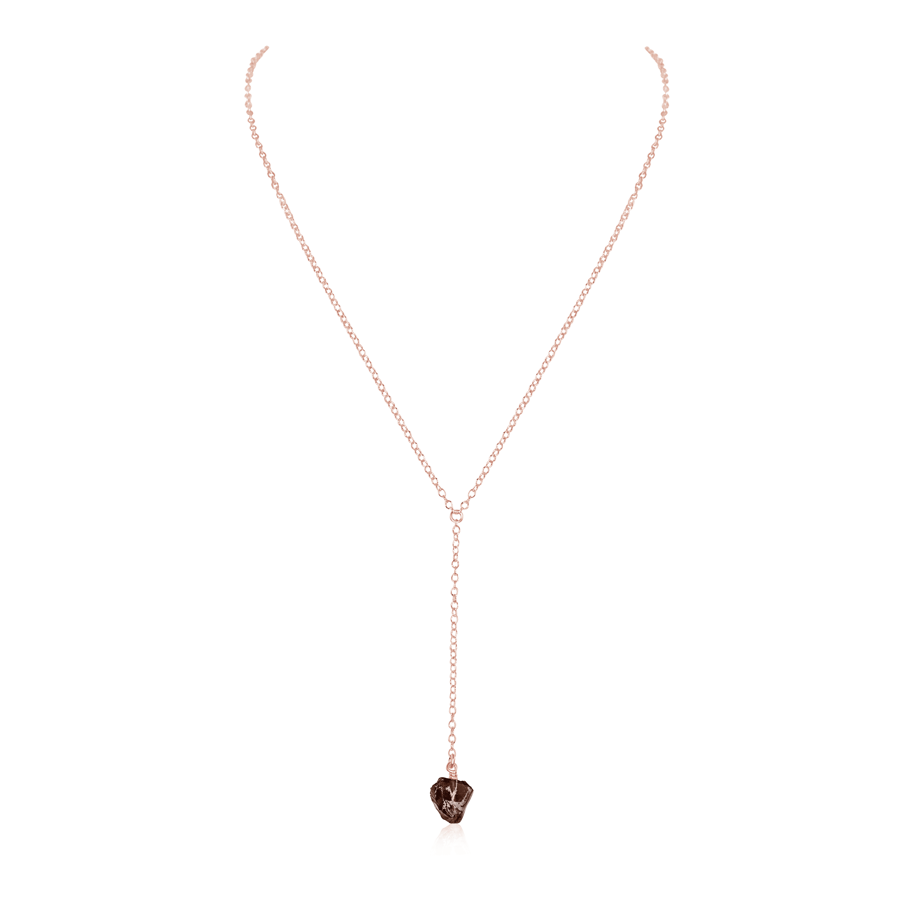 Raw Smoky Quartz Crystal Lariat Necklace - Raw Smoky Quartz Crystal Lariat Necklace - 14k Rose Gold Fill - Luna Tide Handmade Crystal Jewellery