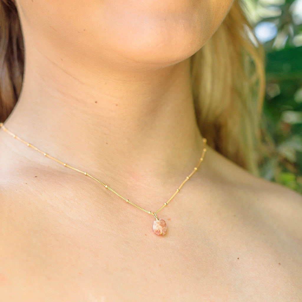 Raw Sunstone Natural Crystal Pendant Necklace - Raw Sunstone Natural Crystal Pendant Necklace - 14k Gold Fill / Satellite - Luna Tide Handmade Crystal Jewellery