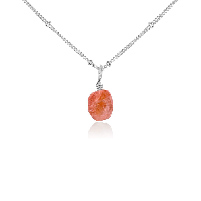 Raw Sunstone Natural Crystal Pendant Necklace - Raw Sunstone Natural Crystal Pendant Necklace - Sterling Silver / Satellite - Luna Tide Handmade Crystal Jewellery