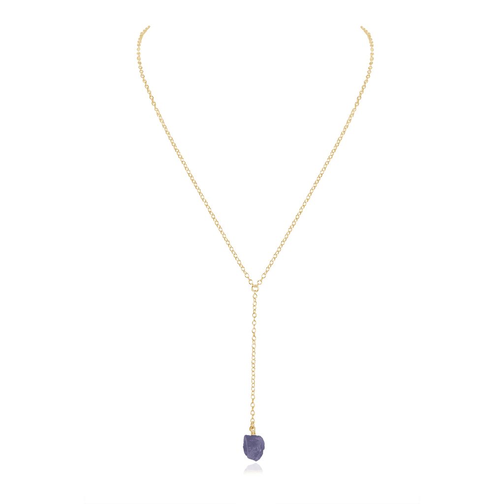 Raw Tanzanite Crystal Lariat Necklace - Raw Tanzanite Crystal Lariat Necklace - 14k Gold Fill - Luna Tide Handmade Crystal Jewellery