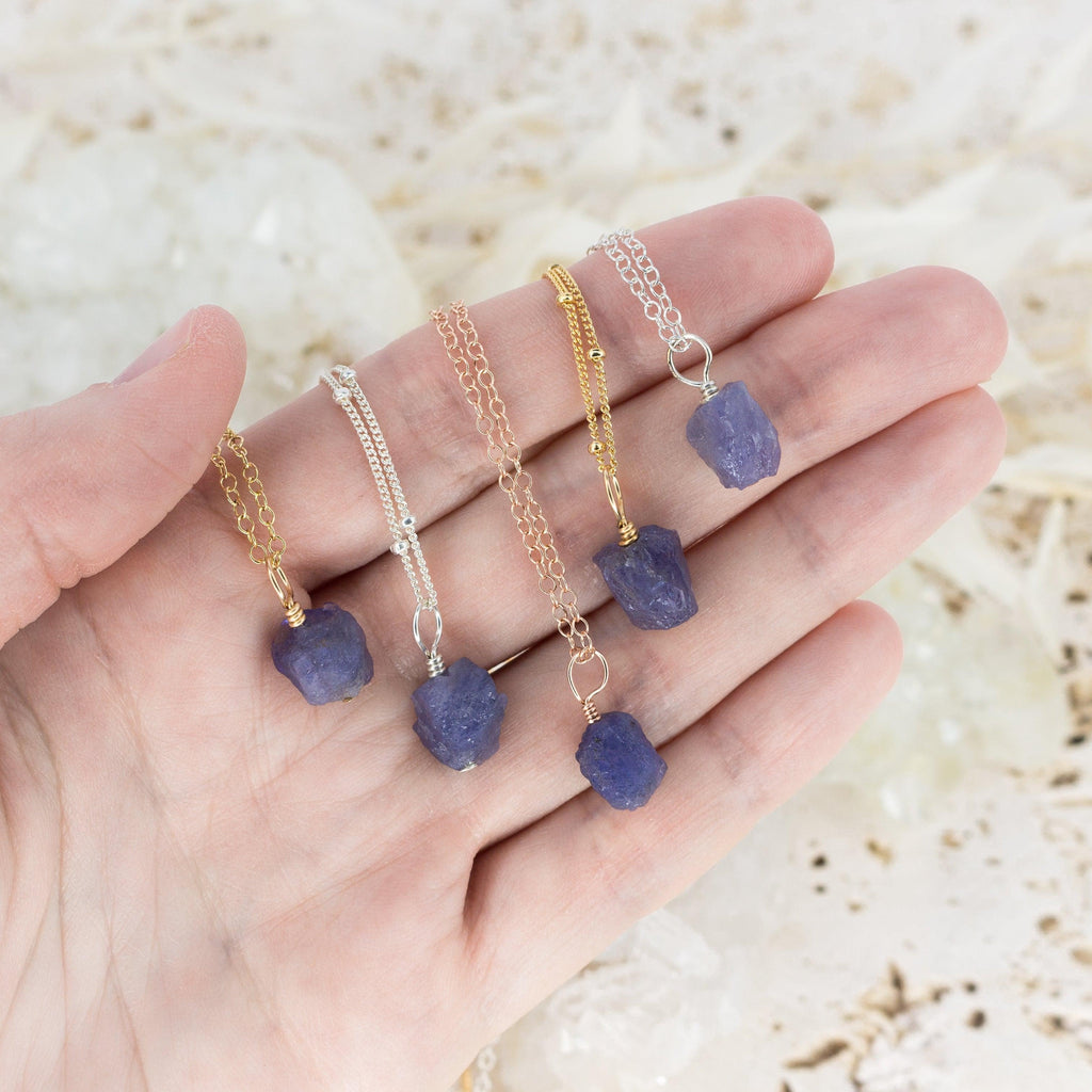 Raw Tanzanite Natural Crystal Pendant Necklace - Raw Tanzanite Natural Crystal Pendant Necklace - 14k Gold Fill / Satellite - Luna Tide Handmade Crystal Jewellery