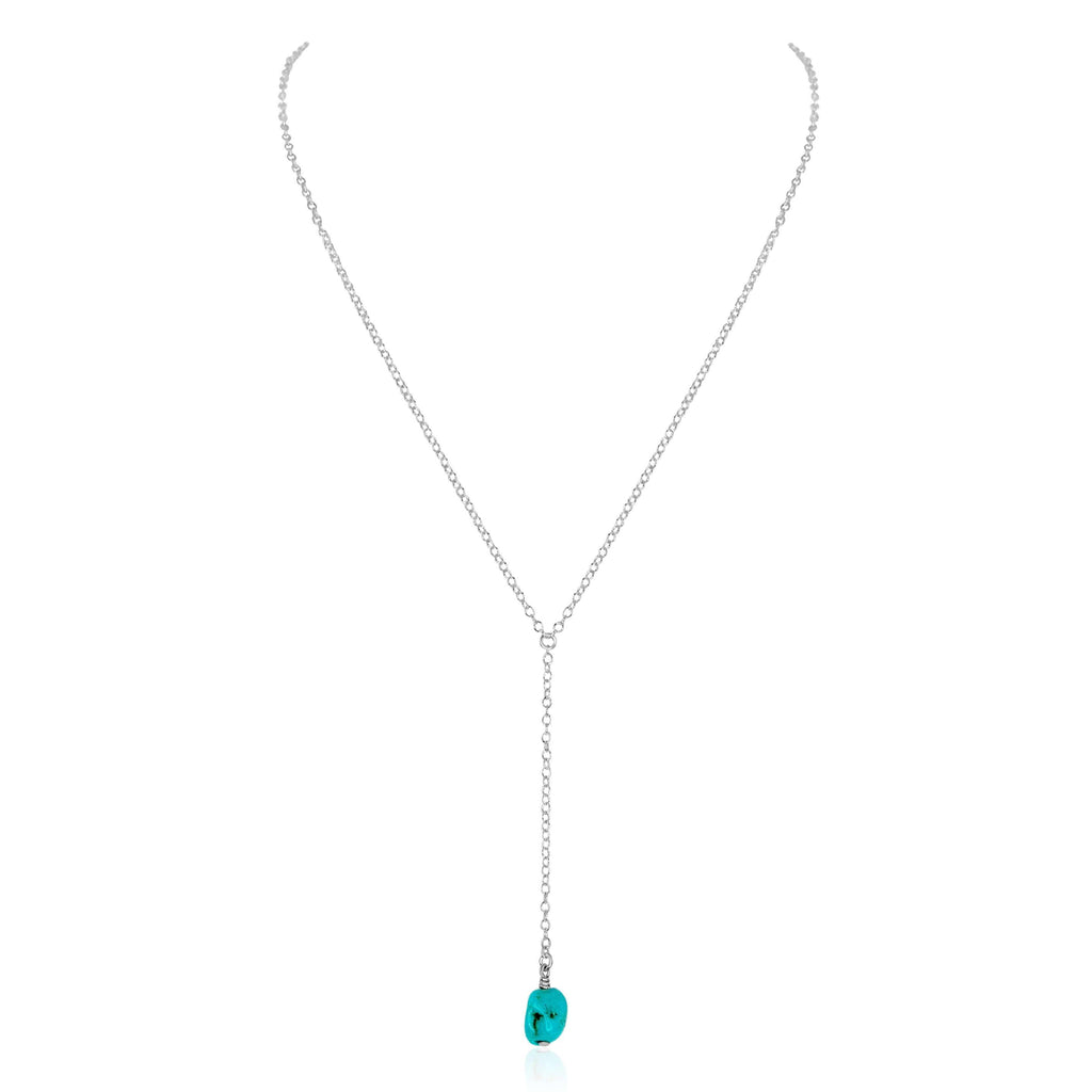 Raw Turquoise Crystal Lariat Necklace - Raw Turquoise Crystal Lariat Necklace - Sterling Silver - Luna Tide Handmade Crystal Jewellery