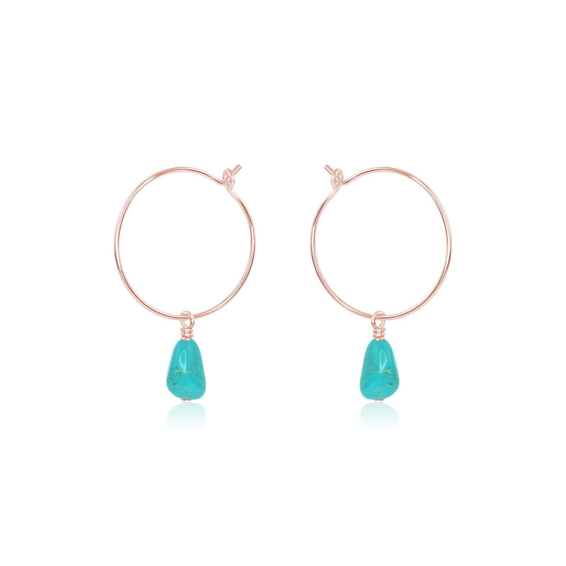 Raw Nugget Hoop Earrings - Turquoise - 14K Rose Gold Fill - Luna Tide Handmade Jewellery