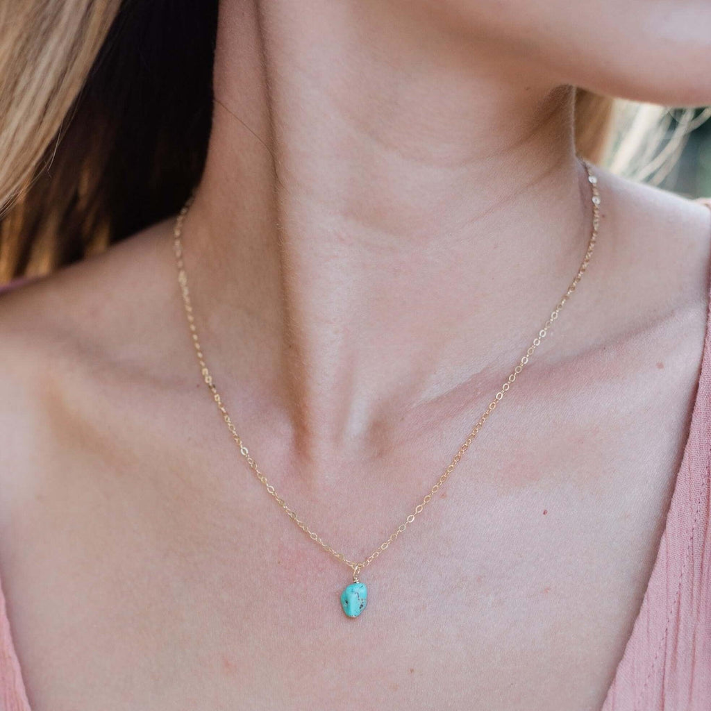 Raw Turquoise Natural Crystal Pendant Necklace - Raw Turquoise Natural Crystal Pendant Necklace - Sterling Silver / Satellite - Luna Tide Handmade Crystal Jewellery