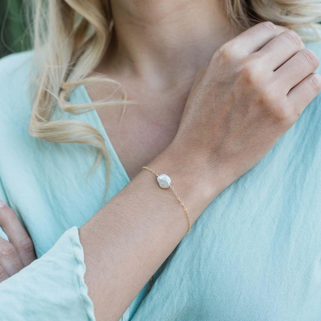 Raw White Freshwater Pearl Crystal Nugget Bracelet - Raw White Freshwater Pearl Crystal Nugget Bracelet - 14k Gold Fill - Luna Tide Handmade Crystal Jewellery