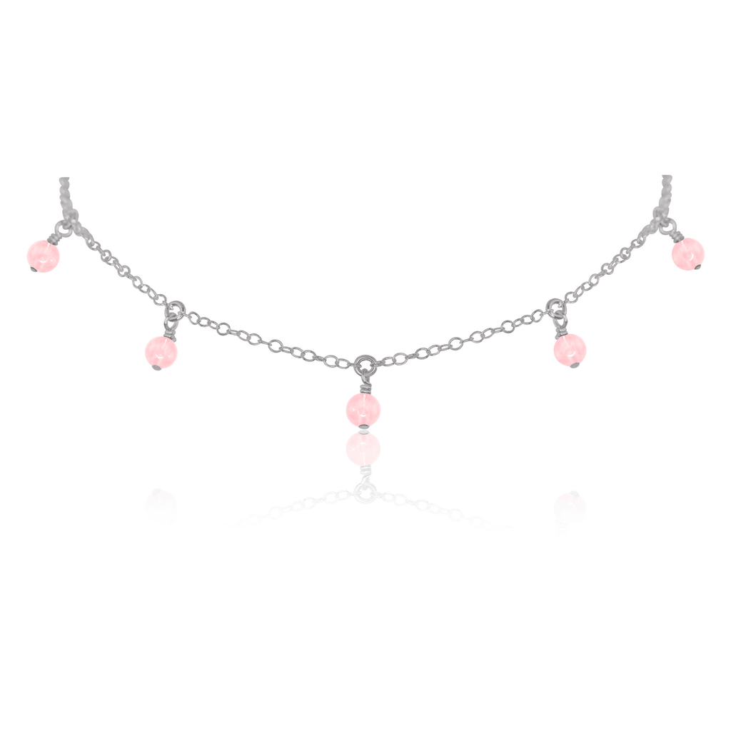 Rose Quartz Bead Drop Choker - Rose Quartz Bead Drop Choker - Stainless Steel - Luna Tide Handmade Crystal Jewellery