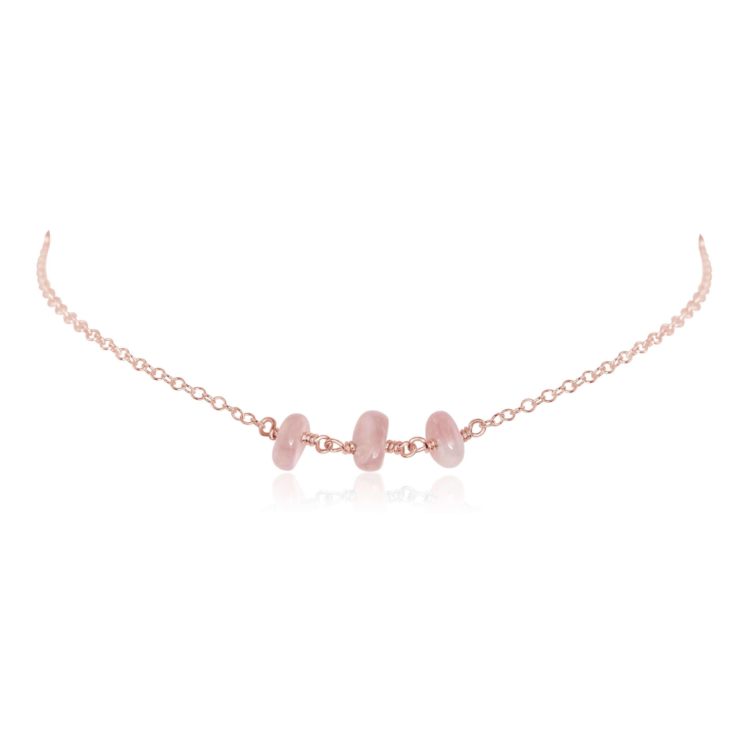 Rose Quartz Beaded Chain Choker Necklace - Rose Quartz Beaded Chain Choker Necklace - 14k Rose Gold Fill - Luna Tide Handmade Crystal Jewellery