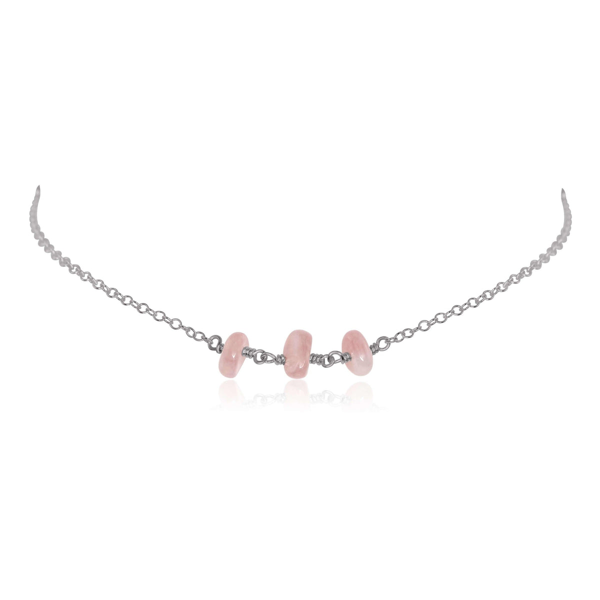 Beaded Chain Choker - Rose Quartz - Stainless Steel - Luna Tide Handmade Jewellery