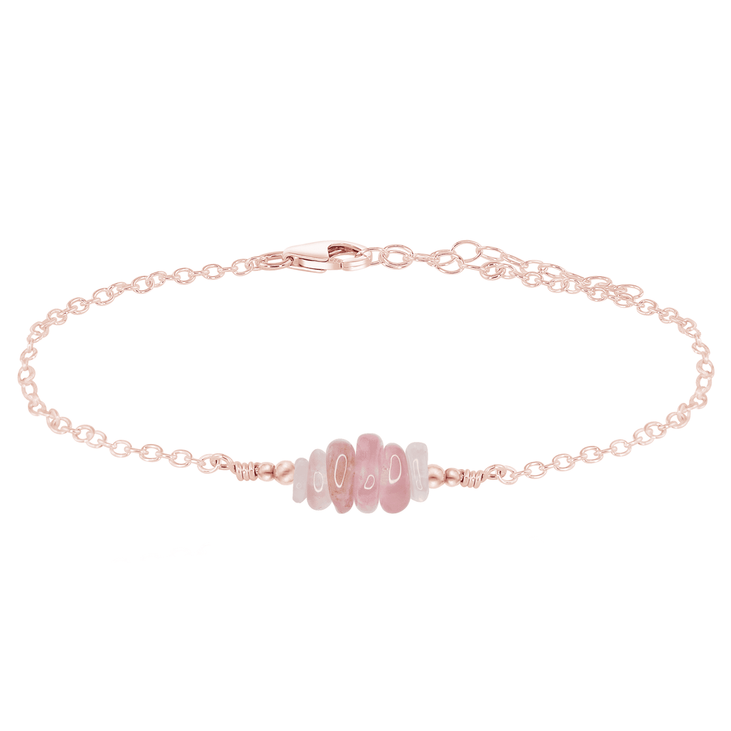 Rose quartz Chip Bead Bar Anklet - Rose quartz Chip Bead Bar Anklet - 14k Rose Gold Fill - Luna Tide Handmade Crystal Jewellery