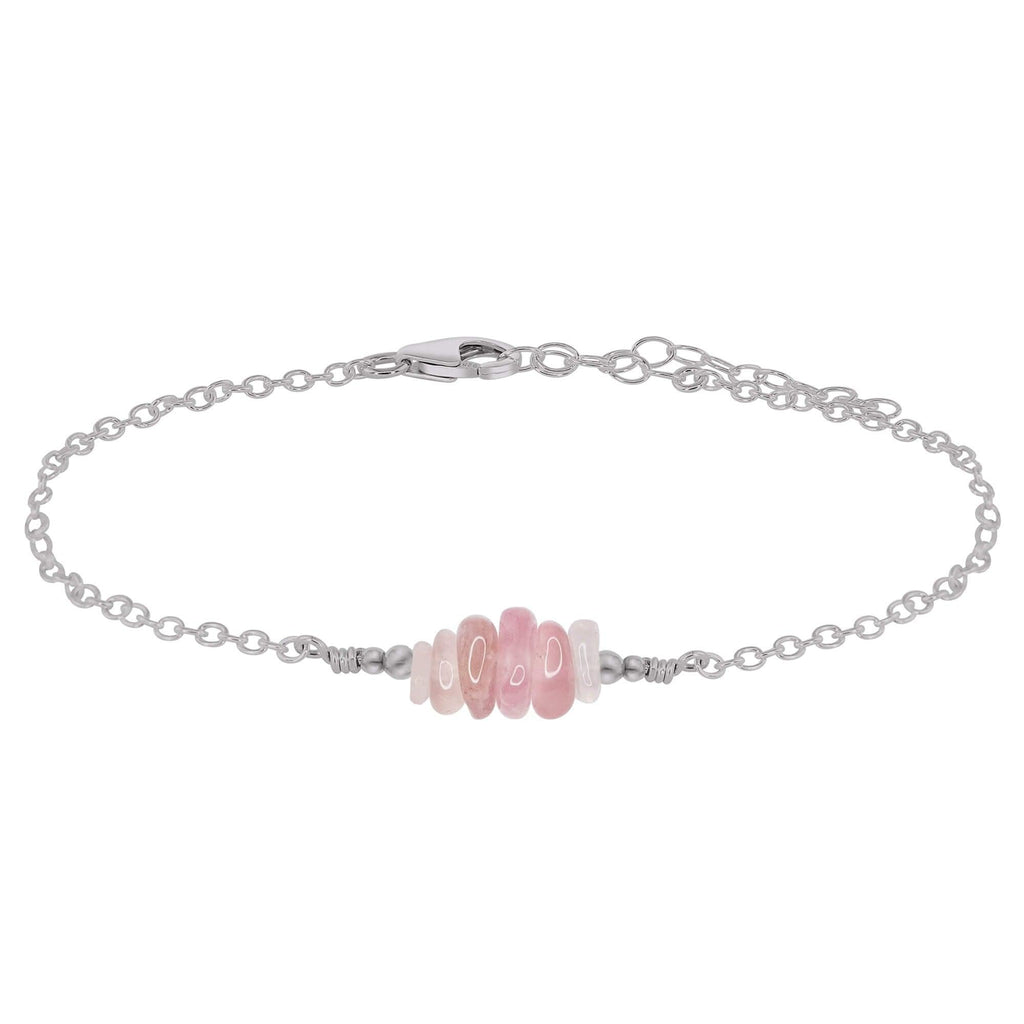 Rose quartz Chip Bead Bar Anklet - Rose quartz Chip Bead Bar Anklet - Stainless Steel - Luna Tide Handmade Crystal Jewellery