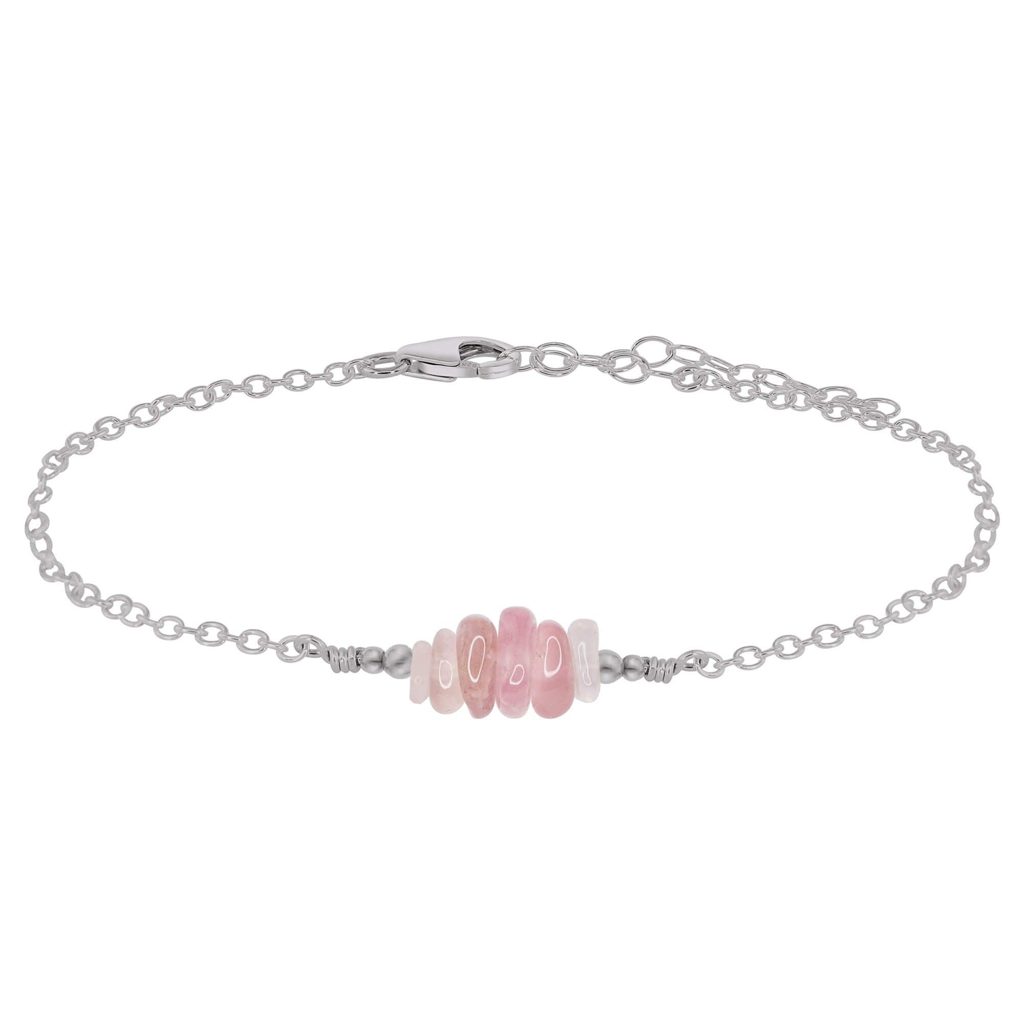 Rose quartz Chip Bead Bar Anklet - Rose quartz Chip Bead Bar Anklet - Stainless Steel - Luna Tide Handmade Crystal Jewellery