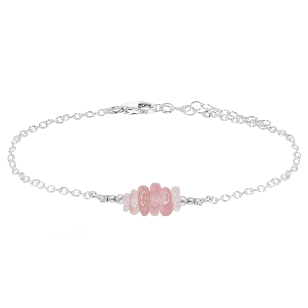 Rose quartz Chip Bead Bar Anklet - Rose quartz Chip Bead Bar Anklet - Sterling Silver - Luna Tide Handmade Crystal Jewellery