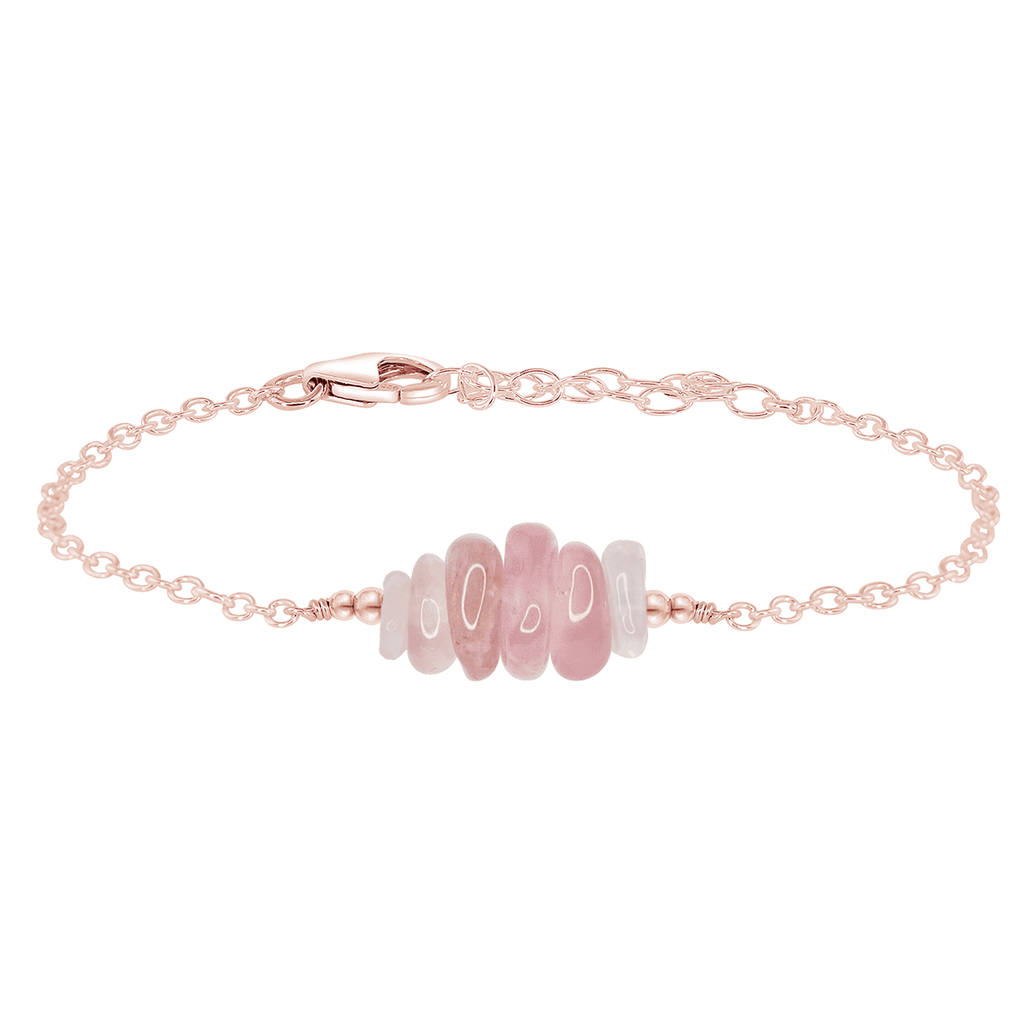 Rose quartz Chip Bead Bar Bracelet - Rose quartz Chip Bead Bar Bracelet - 14k Rose Gold Fill - Luna Tide Handmade Crystal Jewellery