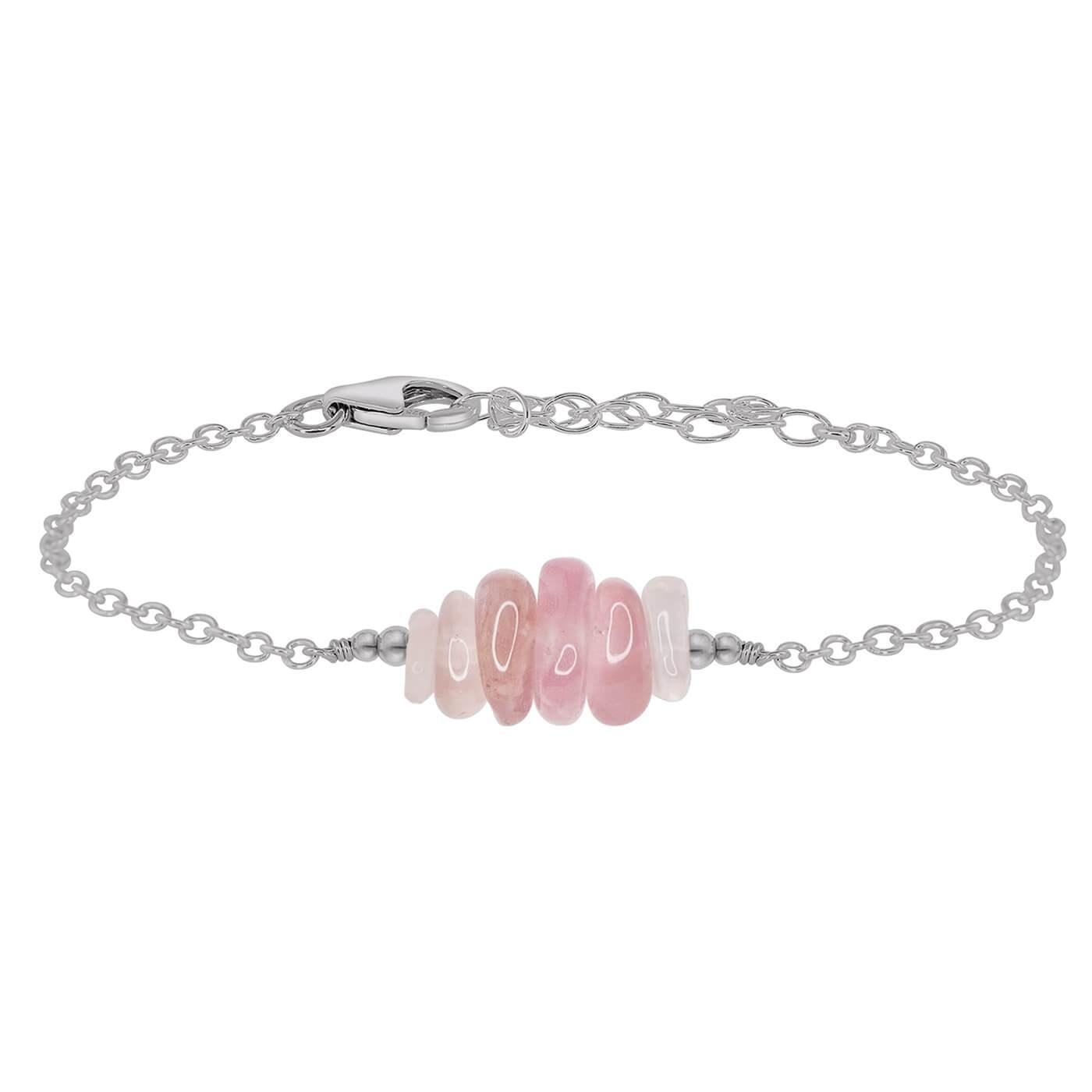 Rose quartz Chip Bead Bar Bracelet - Rose quartz Chip Bead Bar Bracelet - Stainless Steel - Luna Tide Handmade Crystal Jewellery