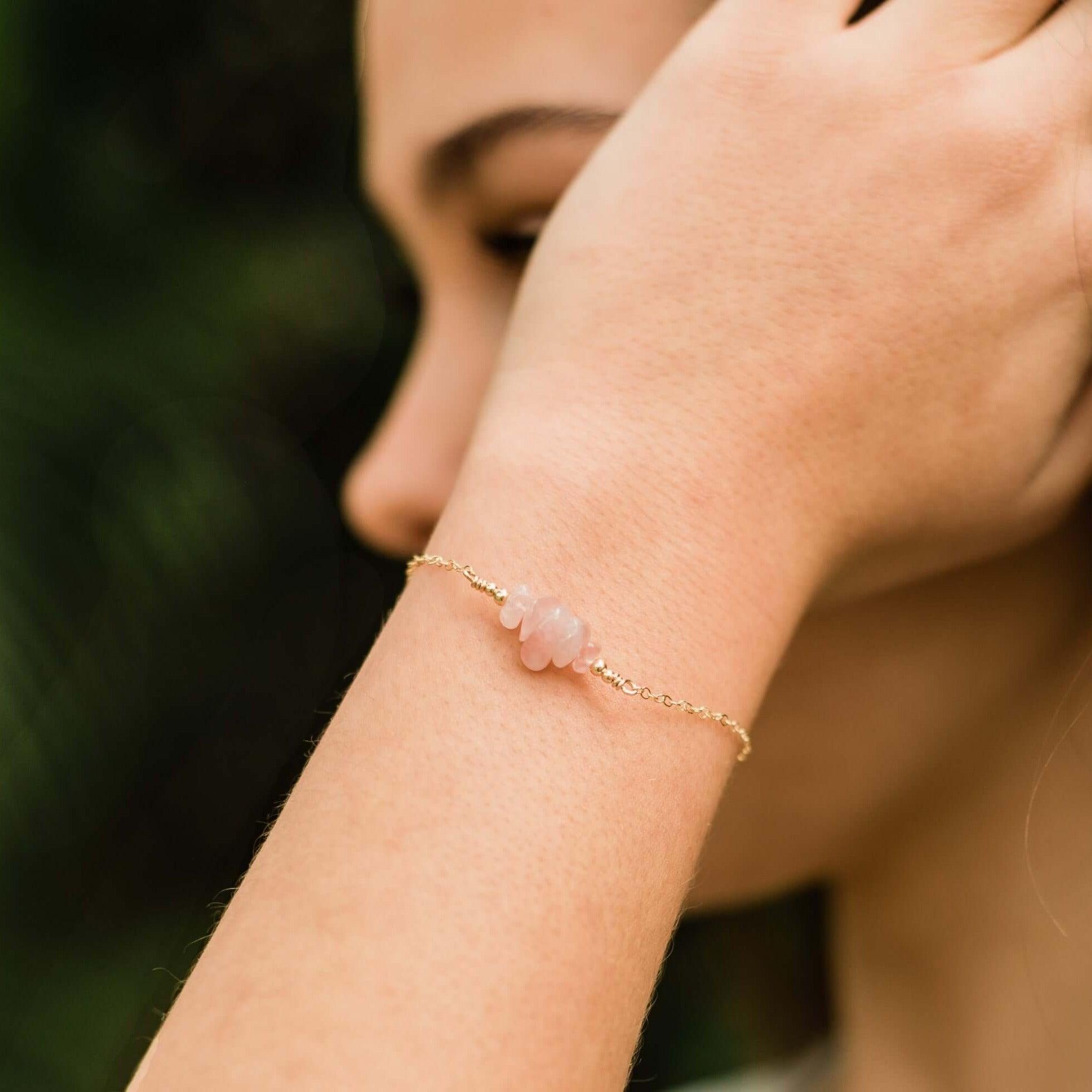 Rose quartz Chip Bead Bar Bracelet - Rose quartz Chip Bead Bar Bracelet - Sterling Silver - Luna Tide Handmade Crystal Jewellery