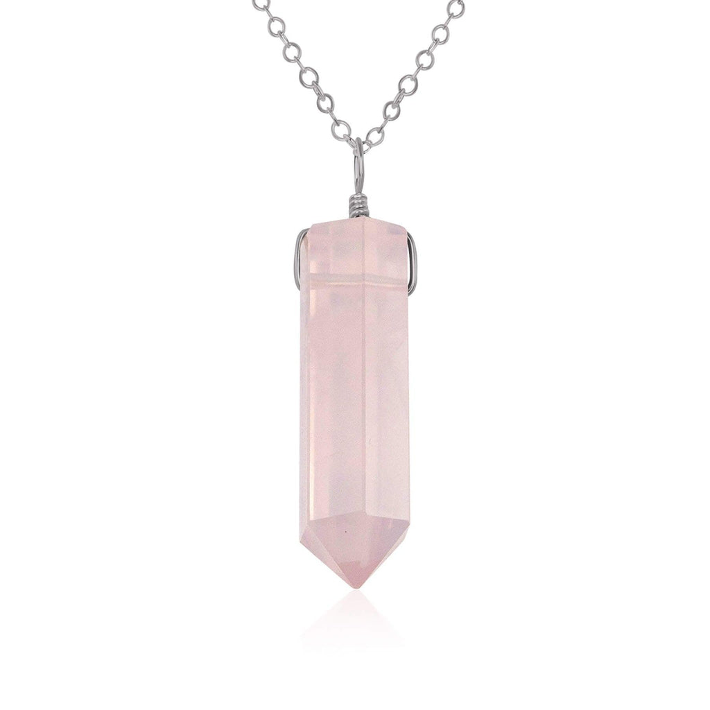 Rose Quartz Crystal Generator Point Pendant Necklace - Rose Quartz Crystal Generator Point Pendant Necklace - Stainless Steel / Cable - Luna Tide Handmade Crystal Jewellery