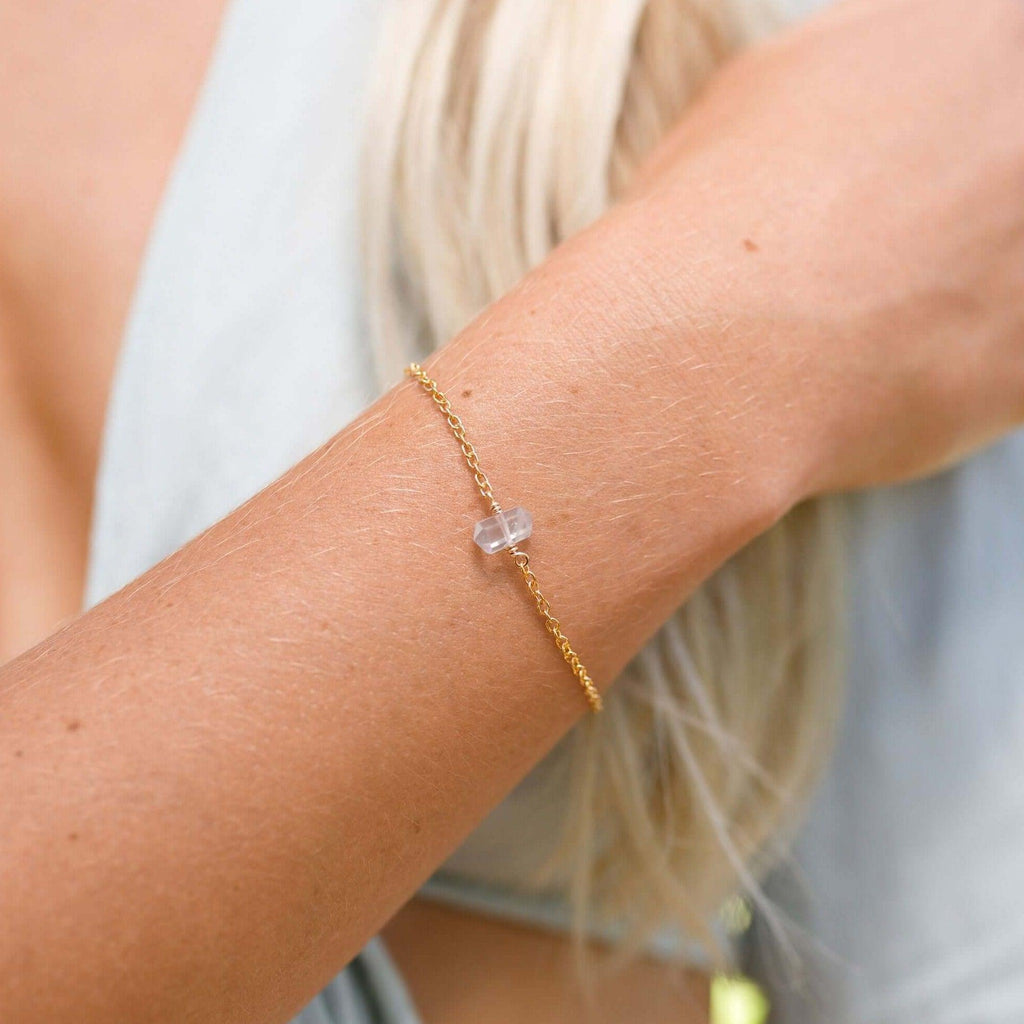 Rose Quartz Double Terminated Mini Crystal Point Bracelet - Rose Quartz Double Terminated Mini Crystal Point Bracelet - 14k Gold Fill - Luna Tide Handmade Crystal Jewellery