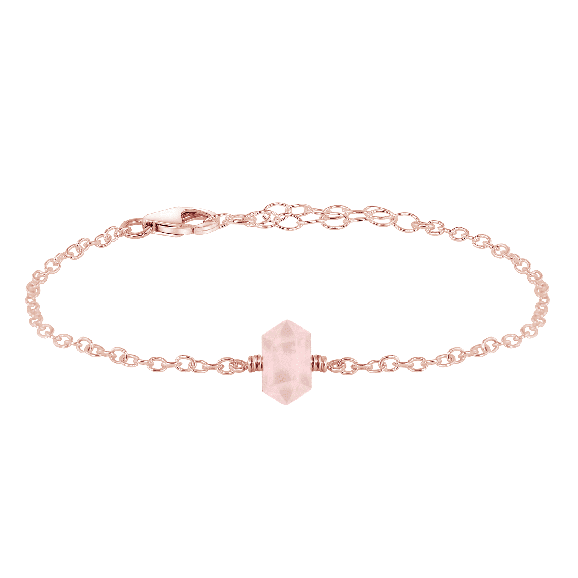 Rose Quartz Double Terminated Mini Crystal Point Bracelet - Rose Quartz Double Terminated Mini Crystal Point Bracelet - 14k Rose Gold Fill - Luna Tide Handmade Crystal Jewellery