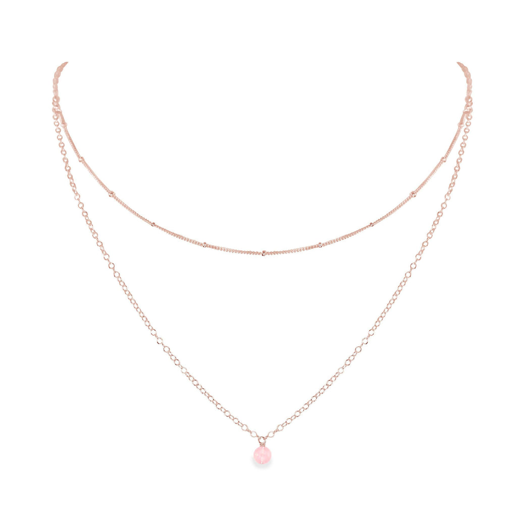 Rose Quartz Gemstone Chain Layered Choker Necklace - Rose Quartz Gemstone Chain Layered Choker Necklace - 14k Rose Gold Fill - Luna Tide Handmade Crystal Jewellery