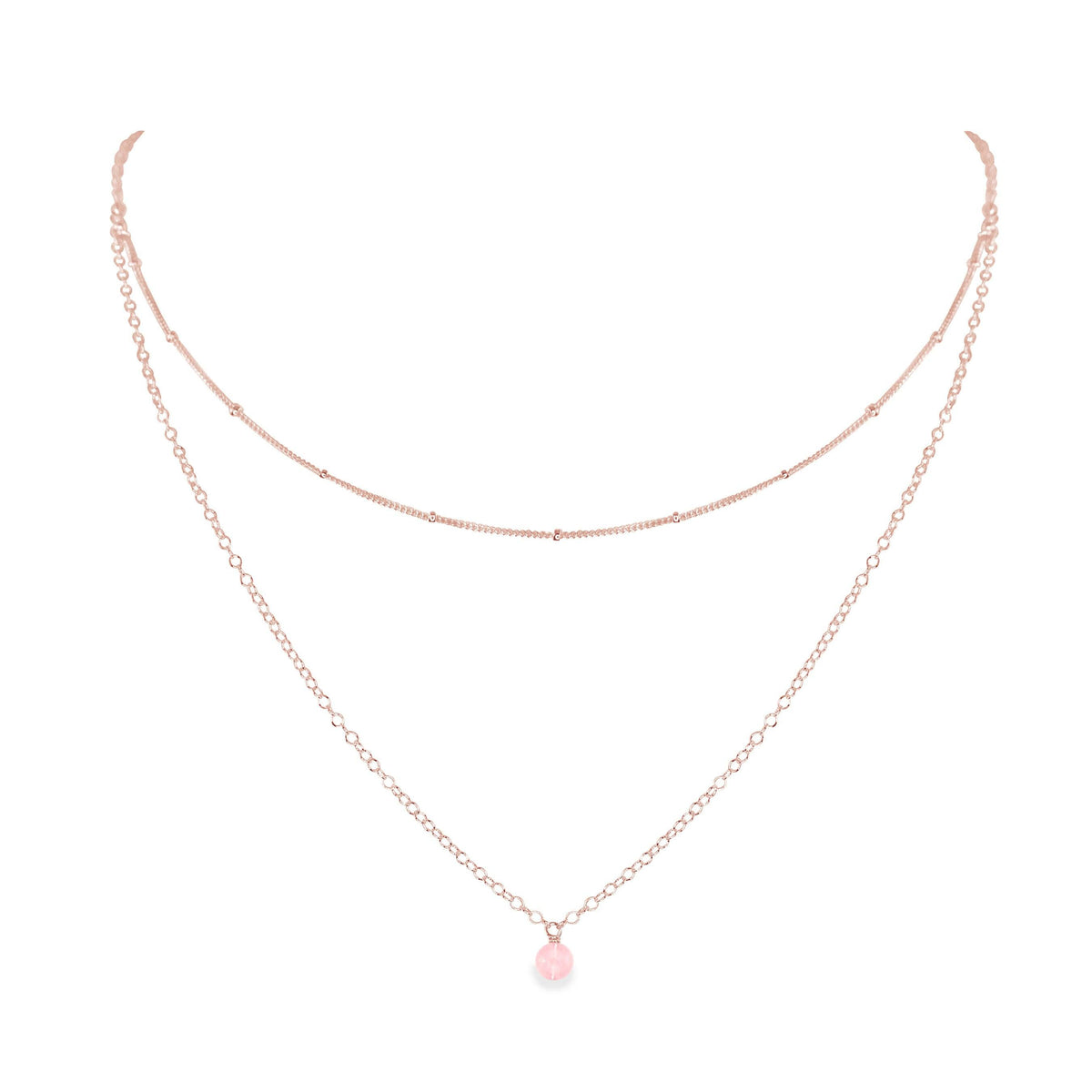 Layered Choker - Rose Quartz - 14K Rose Gold Fill - Luna Tide Handmade Jewellery