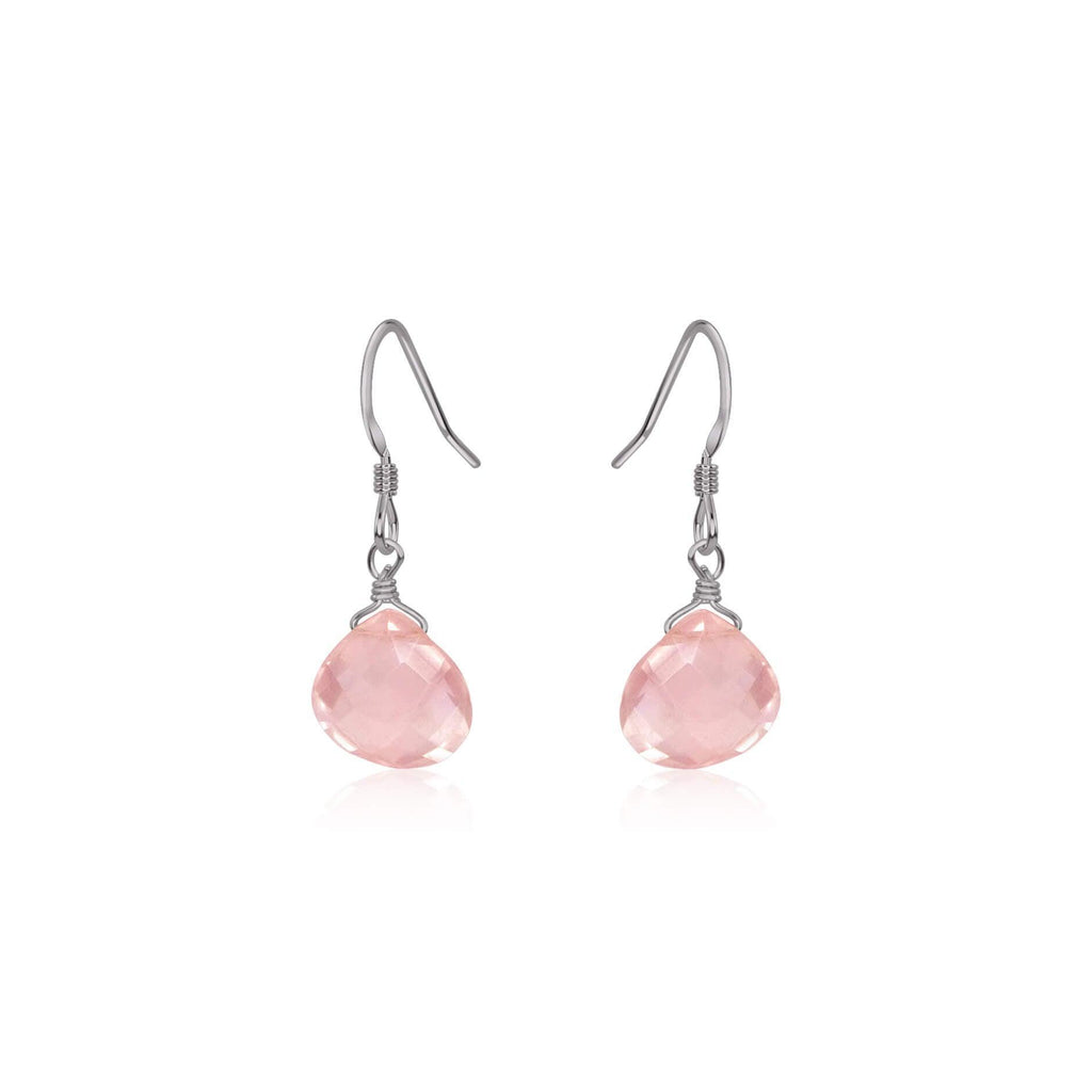 Rose Quartz Gemstone Teardrop Dangle Earrings - Rose Quartz Gemstone Teardrop Dangle Earrings - Stainless Steel - Luna Tide Handmade Crystal Jewellery
